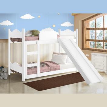 Beliche Cama Solteiro Infantil com Escada Escorregador Proteção Lateral Quarto Dormitório Branco