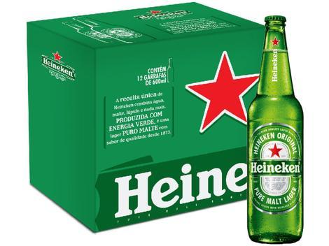 Pack Cerveja Heineken Puro Malte Pilsen com 12 Unidades 600ml