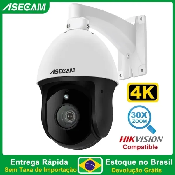 Câmera de Segurança Externa Ptz 30x Zoom Óptico Onvif h.265 8mp 4K