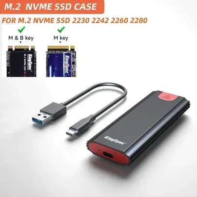 KingSpec-M2 NVMe SSD Case com OTG, 10Gbps HDD Box, M.2 NVME SSD para gabinete USB 3.1, cabo tipo A para tipo C