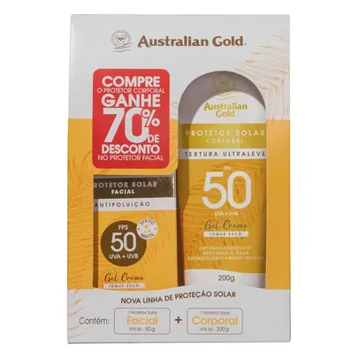 Kit Protetor Solar FPS 50 Australian Gold 200g + Protetor Solar Facial 50g