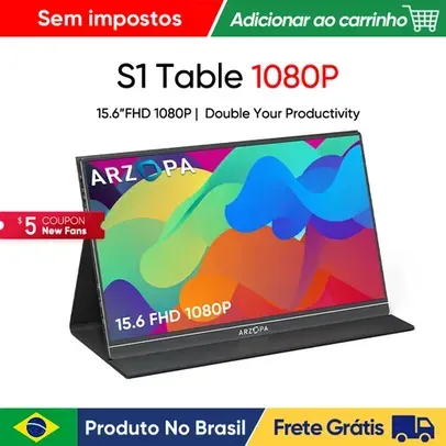 [Do Brasil] Monitor Portátil Airzopa 15.6 FHD 60hz (Para Ps4/5, Xbox, Nintend Switch, Celular, note)