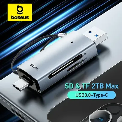 (Novo usuário/taxa inclusa) Leitor de cartão Baseus SD e micro SD - conexão com USB 3.0 e Type C