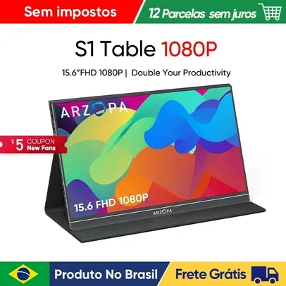 [Do Brasil/Moedas/ Gpay] Arzopa 15.6 ''FHD 1080P Monitor Portátil com HDMI USB IP S1 Table