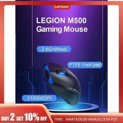 Lenovo Legion M500 Mouse sem fio para jogos, modo duplo, gamer USB, ajustável