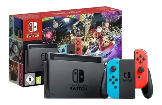 [CC MP/Meli+] Nintendo Switch 32GB Mario Kart 8 Deluxe cor vermelho-néon, azul-néon e preto