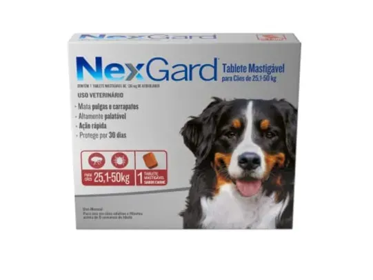 NexGard Antipulgas e Carrapatos para Cães de 25,1 a 50kg, 1 tablete