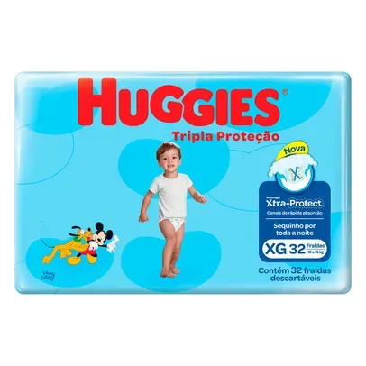 [leve 4] Fralda Descartável Infantil Huggies Tripla Proteção Xtra-Protect XG Pacote 32 Unidades