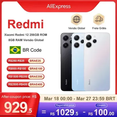 [No Brasil] Smartphone Xiaomi Redmi 12 256GB ROM 8GB RAM Versão Global