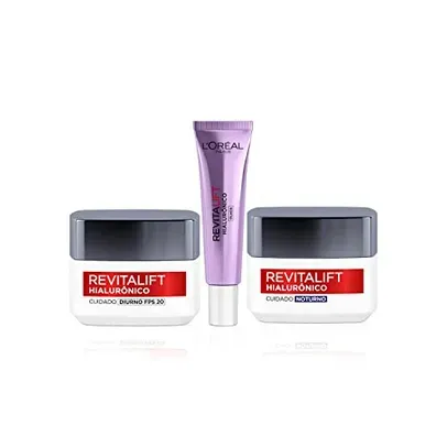 [REC R$74,6] Kit Tratamento Facial L'Oréal Paris Revitalift Hialurônico: Creme Dia + Noite + Olhos, Transparente