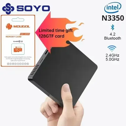(Taxa Inclusa/Moedas) Mini PC Soyo , CPU Intel N3350, 6GB Ram/64GB SSD, Windows 10, BT, USB 3.0