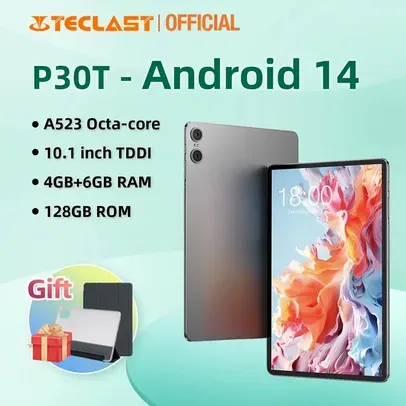 [Taxa Inclusa/Moedas] Tablet Teclast P30T Android 14, 10.1 ", Cpu A523 8 núcleos, 4GB + 6GB de RAM, 128GB ROM, Wi-Fi 6, Tipo-C, Bateria 6000mAh