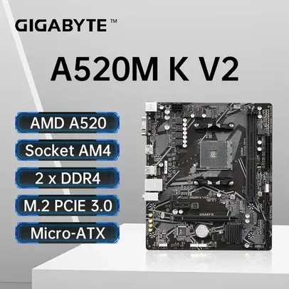 [Moedas] Placa mãe Gigabyte A520M K V2 Micro ATX - DDR4 5100(OC) MHz, M.2, PCIe 3.0, AMD Ryzen Série 5000, AMD AM4