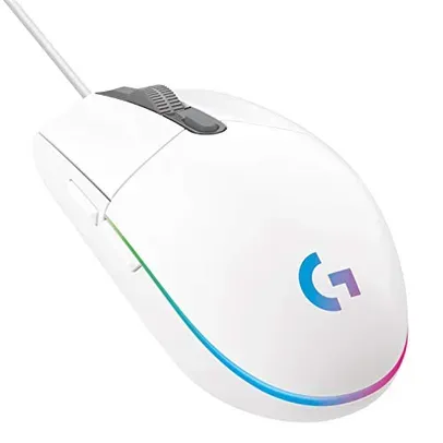 [ PRIME ] Mouse Gamer Logitech G203 LIGHTSYNC RGB, Efeito de Ondas de Cores, 6 Botões Programáveis e Até 8.000 DPI - Branco