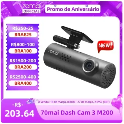 70mai-Dash Cam 3 com Controle de Voz Inglês, Carro DVR, APP M200, Visão Noturna HDR 1080P, Vigilância