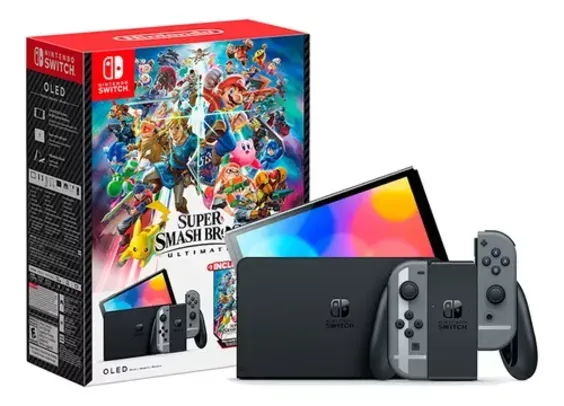 [CC Mercado pago] Console Nintendo Switch Oled 64gb Cinza Edição Jogo Super Smash Bros Ultimate