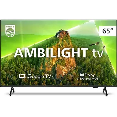 Smart TV Philips Ambilight 65 4K Google TV, Comando de Voz, Dolby Vision/Atmos, VRR/ALLM, Bluet