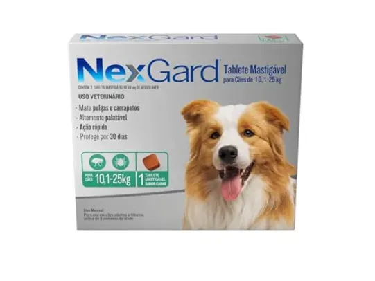 Nexgard Antipulgas e Carrapatos para Cães de 10,1 a 25kg, 1 tablete
