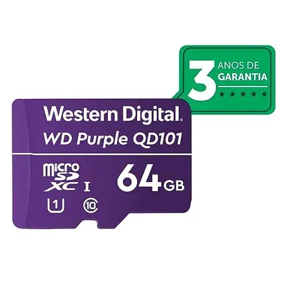 Cartão de Memória Com 3 anos de Garantia Micro SD 64GB WD Purple Intelbras