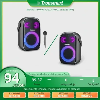 [ Do Brasil ] Caixa de Som Bluetooth 5.3 Tronsmart Halo 100 RGB 60W Com modos de áudio duplos Sistema de som de 3 vias Controle de equalização via app
