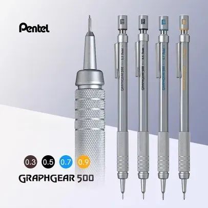(Novo usuário/Imposto incluso) Lápis de Desenho Mecânico com Borracha, Pentel Graphgear 500 - modelo com indicador de grafite