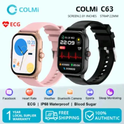 COLMI C63 ECG Smartwatch Relógio Inteligente De Açúcar No Sangue IP68 Glicose À D'água