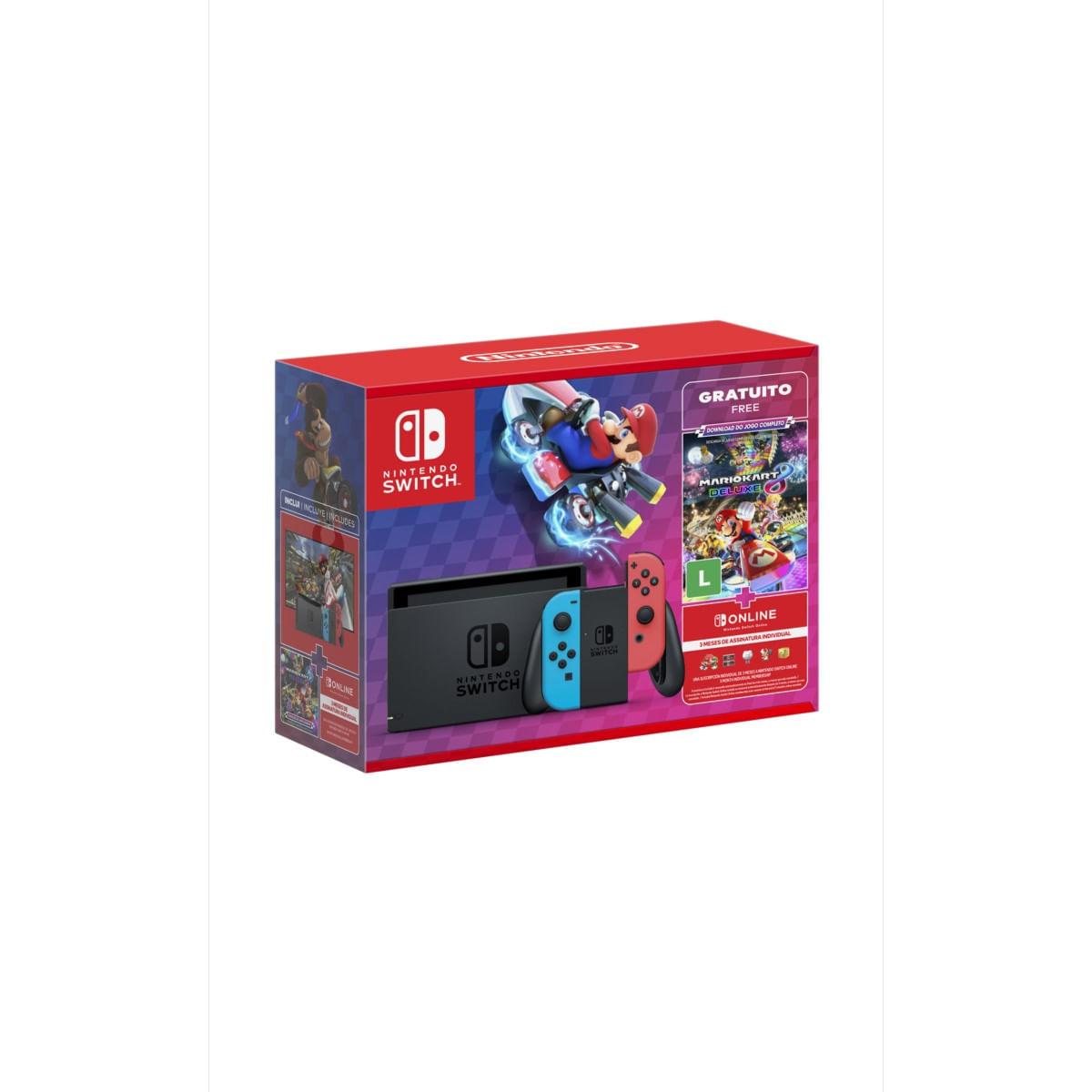 Console Nintendo Switch com Neon Blue e Neon Red Joy‑Con HAC-001 + Mario Kart 8 Deluxe
