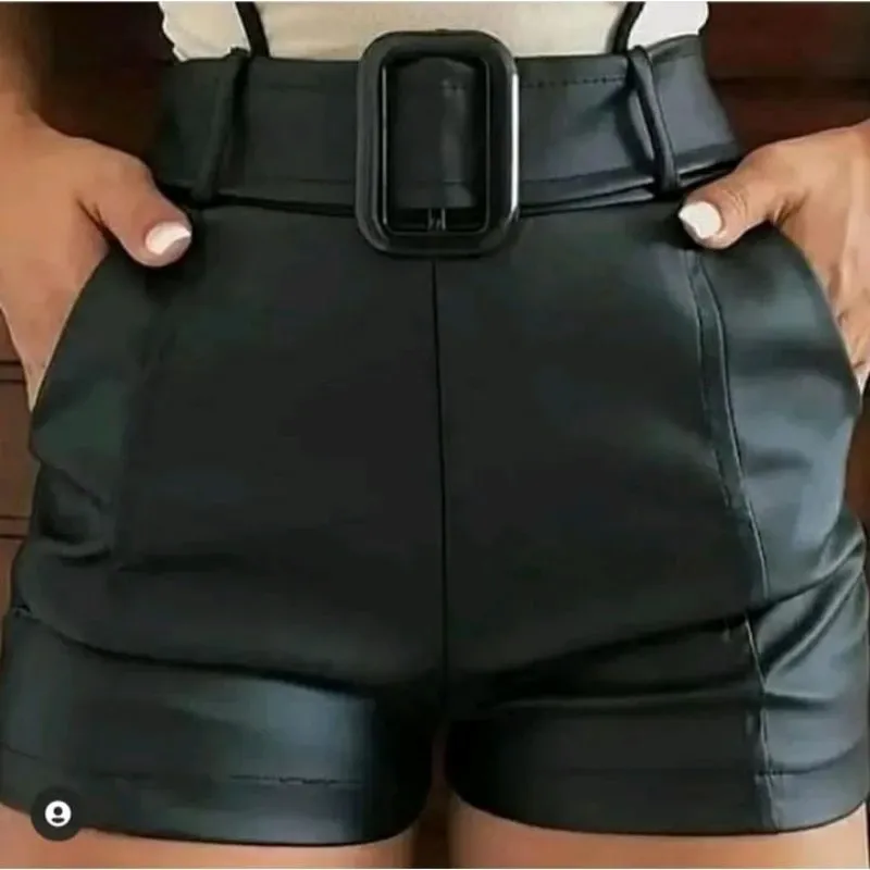 Short Feminino de Cinto Courino Cirrê Short Cintura Alta P ao G3