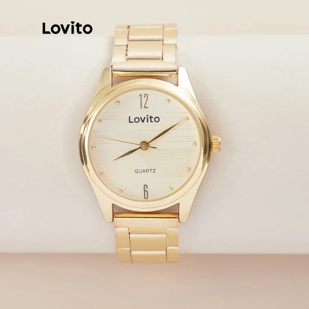 Lovito Relógio de Quartzo com Pulseira de Aço Inoxidável Liso LL4025 (Dourado)