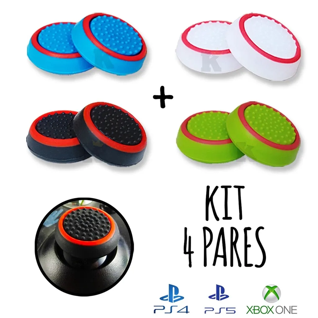 Kit Com 4 Pares 8 unidades de Grip de Precisão Silicone Botão Analógico Ps3 Ps4 Ps5 Xbox Wii