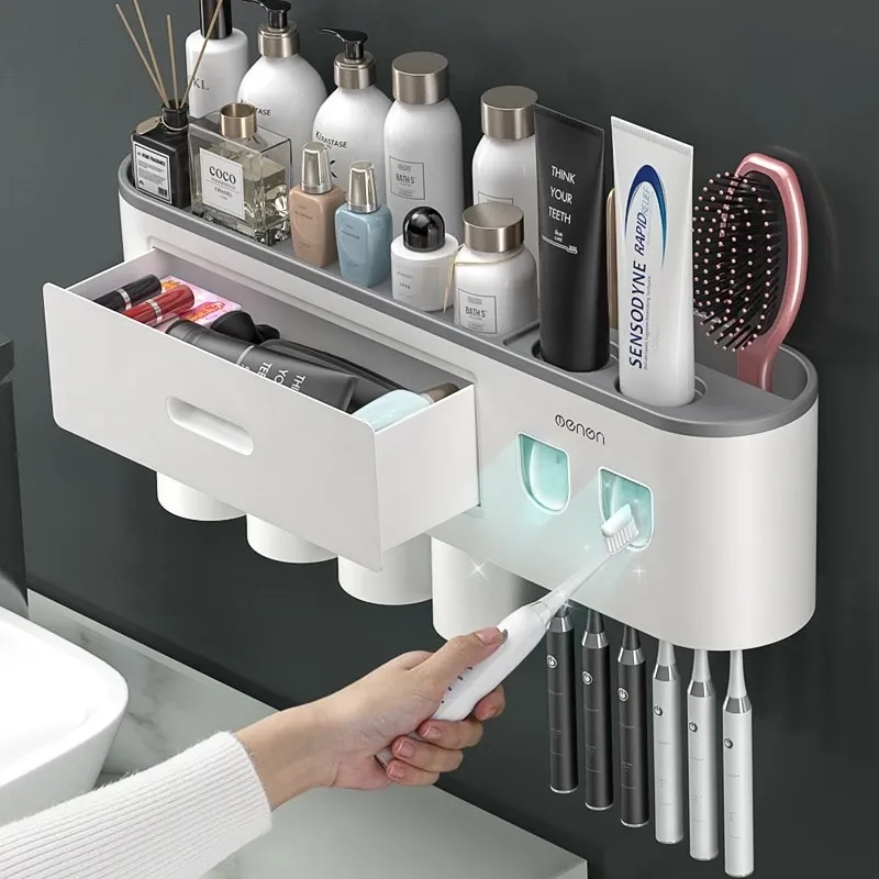 Porta-Escovas Escova Magnética Adsorção Invertida Pasta Dental Automática Espremedor De Armazenamento Rack Acessórios De Banheiro