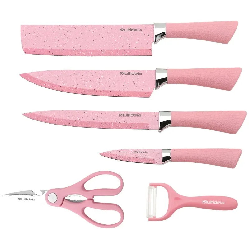 Jogo de 6 facas Original Rosa Preto ou Colorido Antiaderente Profissional De Cozinha Faqueiro Gourmet Grossa