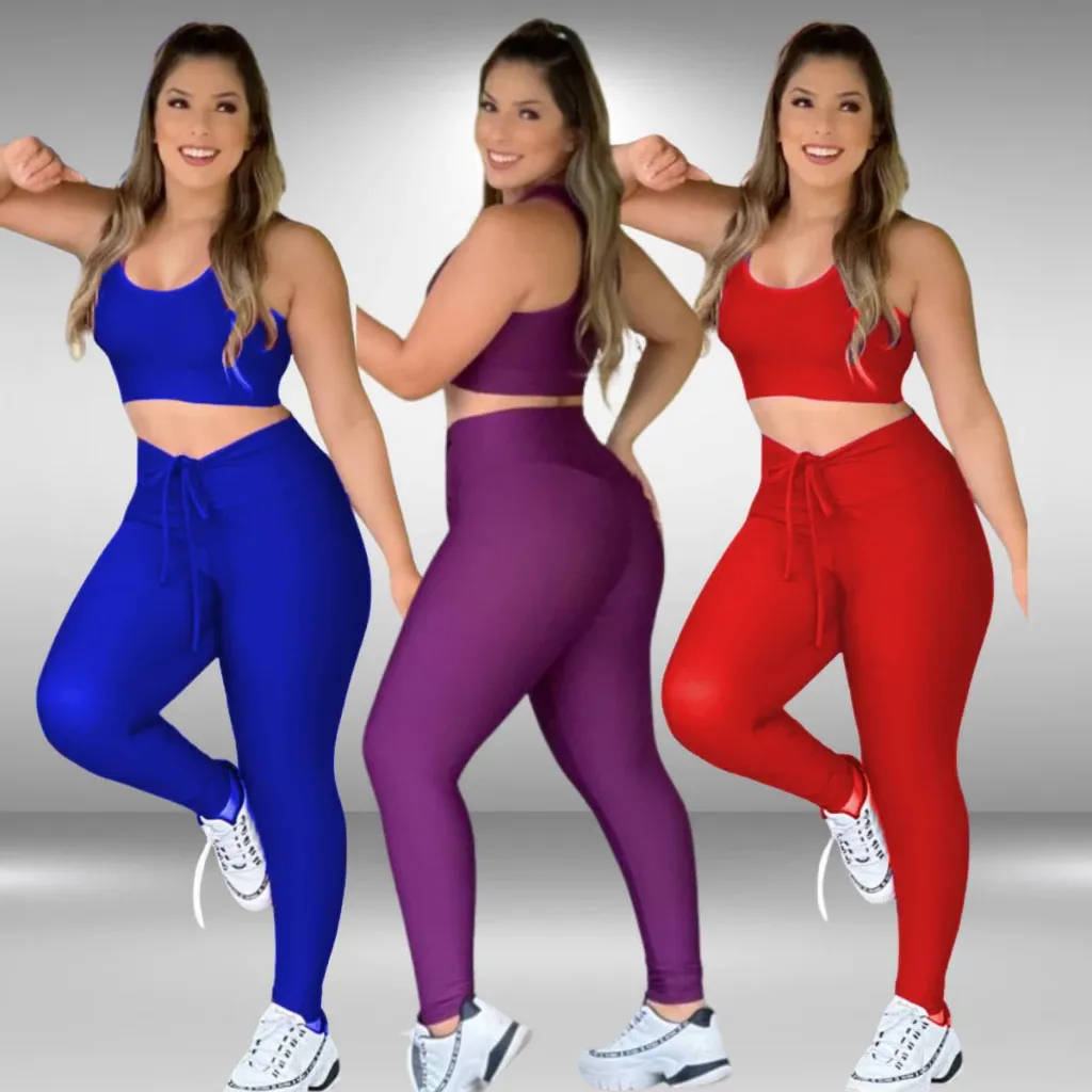 Conjunto academia feminino top e calça legging levanta bumbum treino roupa de academia fitness