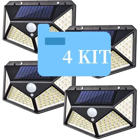 KIT 4 Luminária Solar 100 Led Com Sensor Jardim Prova D'Água Led Solar