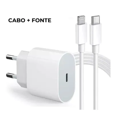Kit Carregador iPhone Turbo Tipo-C 20W + Cabo Lightining para IPhone  Carga rápida