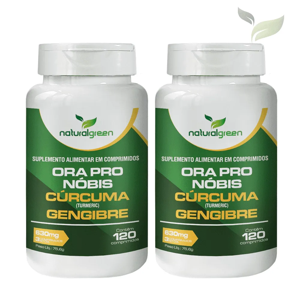 Ora Pro Nóbis + Cúrcuma + Gengibre 630mg - 240 Comprimidos  Original Natural Green