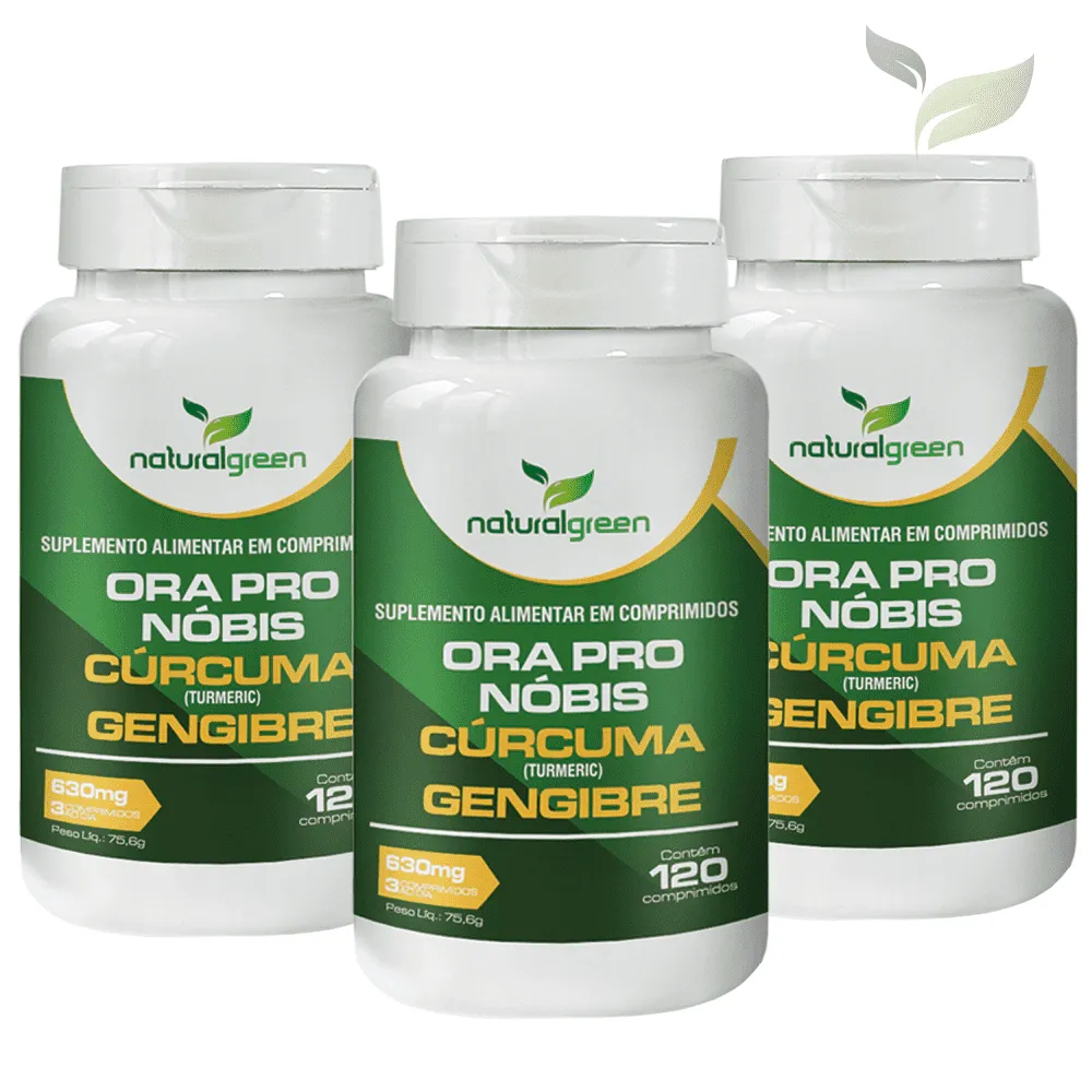 Ora Pro Nóbis + Cúrcuma + Gengibre 630mg - 360 Comprimidos  Original Natural Green