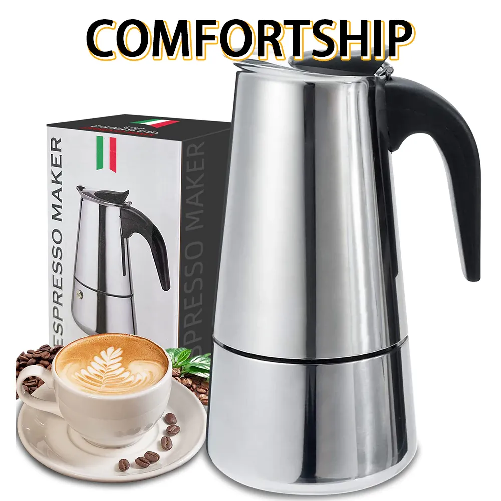 COMFORTSHIP>>9 xícaras Máquina de café expresso, cafeteira moka italiana, 450 ml/15.3 onças, clássica, aço inoxidável (xícara de café expresso = 50 ml)
