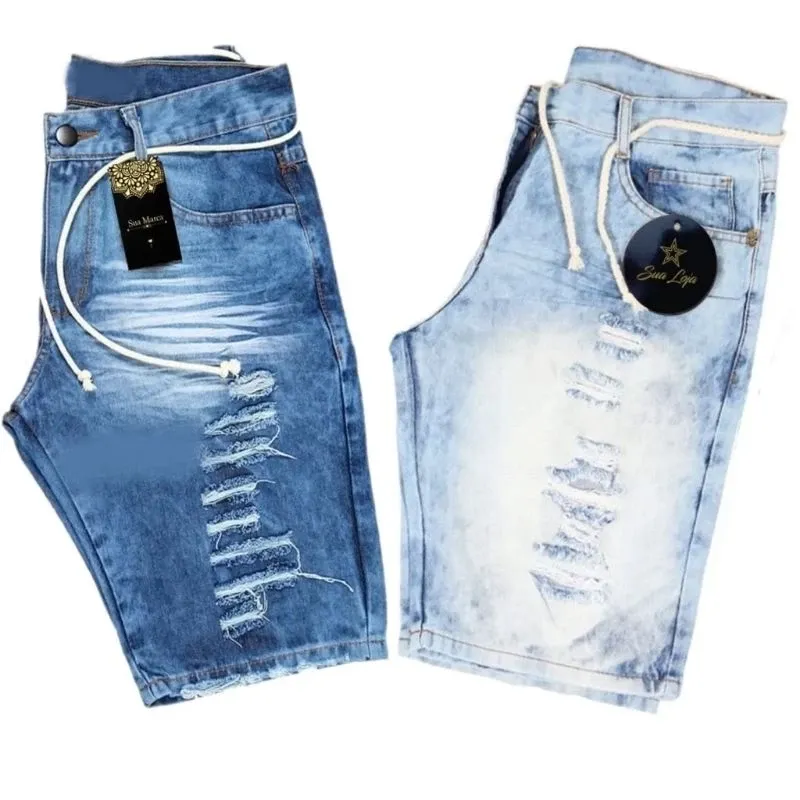 Kit 2 Bermudas jeans moda masculina jeans de Ótima qualidade Modelo Rasgada Premium