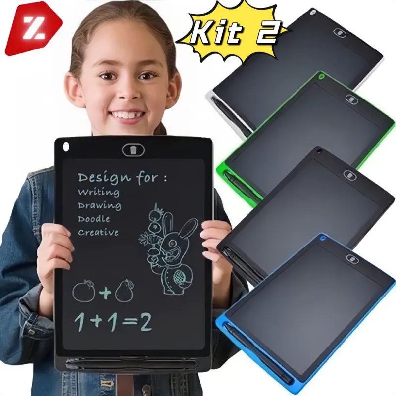 Kit 2 Lousa Mágica Tela Lcd Tablet Infantil De Escrever E Desenhar 8.5/10/12 Polegadas