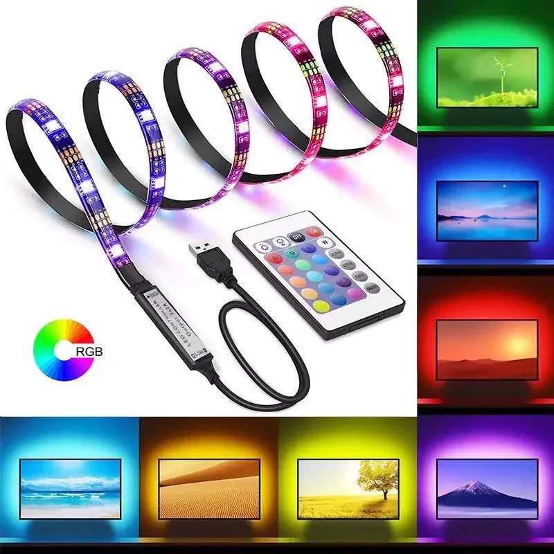 Conjunto de faixa de led de fundo de TV controlador USB infravermelho de 5V e 24 teclas 7091 7092