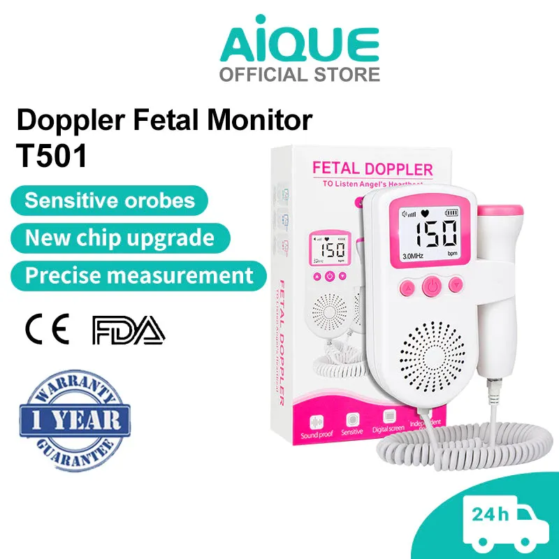 AIQUE Doppler Fetal Monitor De Frequência Cardíaca Para Bebês Gravidez Detector De Batimento Cardíaco LCD Backlight Pulse Meter Sem Radiação Estetoscópico