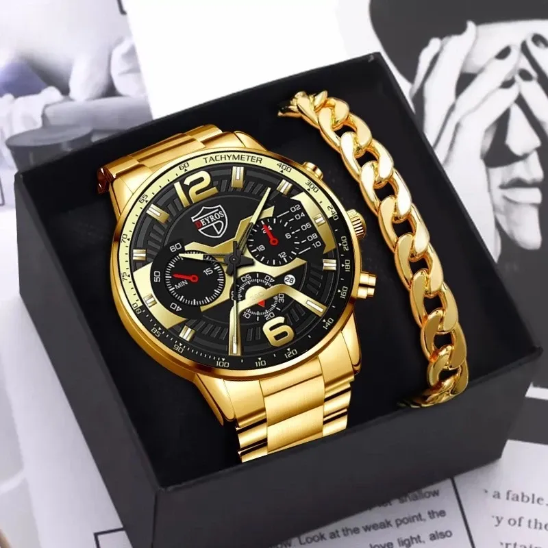 Relógio De Luxo Homem Ouro Moda Relógios À Prova D'água Cronógrafo De Quartzo De Aço Inoxidável HYOY