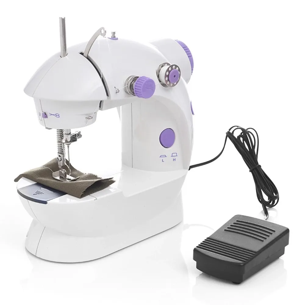 Mini máquina de costura doméstica portátil, luz noturna, pedal, linha reta, kit de dois thread, elétrico, 1pc
