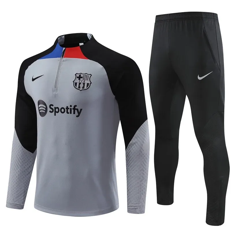 2023 Barcelona Adultos Fato De Treino Masculino Esportivo Kids Adults Shirt Futebol Uniforme Jersey Camisa De Suor Infantil Jogging Sportswear Grey 22-23