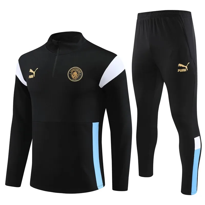 Novo 2023-24 Manchester City Fato De Treino Masculino Esportivo Para Crianças Adultos Camisa De Futebol Uniforme Jersey Jogging Sportswear Preto
