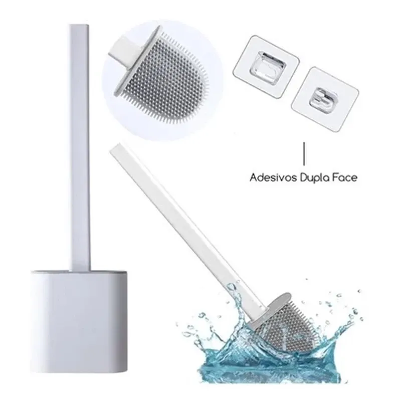 Escova Sanitária De Silicone Para Limpar Privada Banheiro Vaso Sanitário Com Suporte e Adesivo para parede