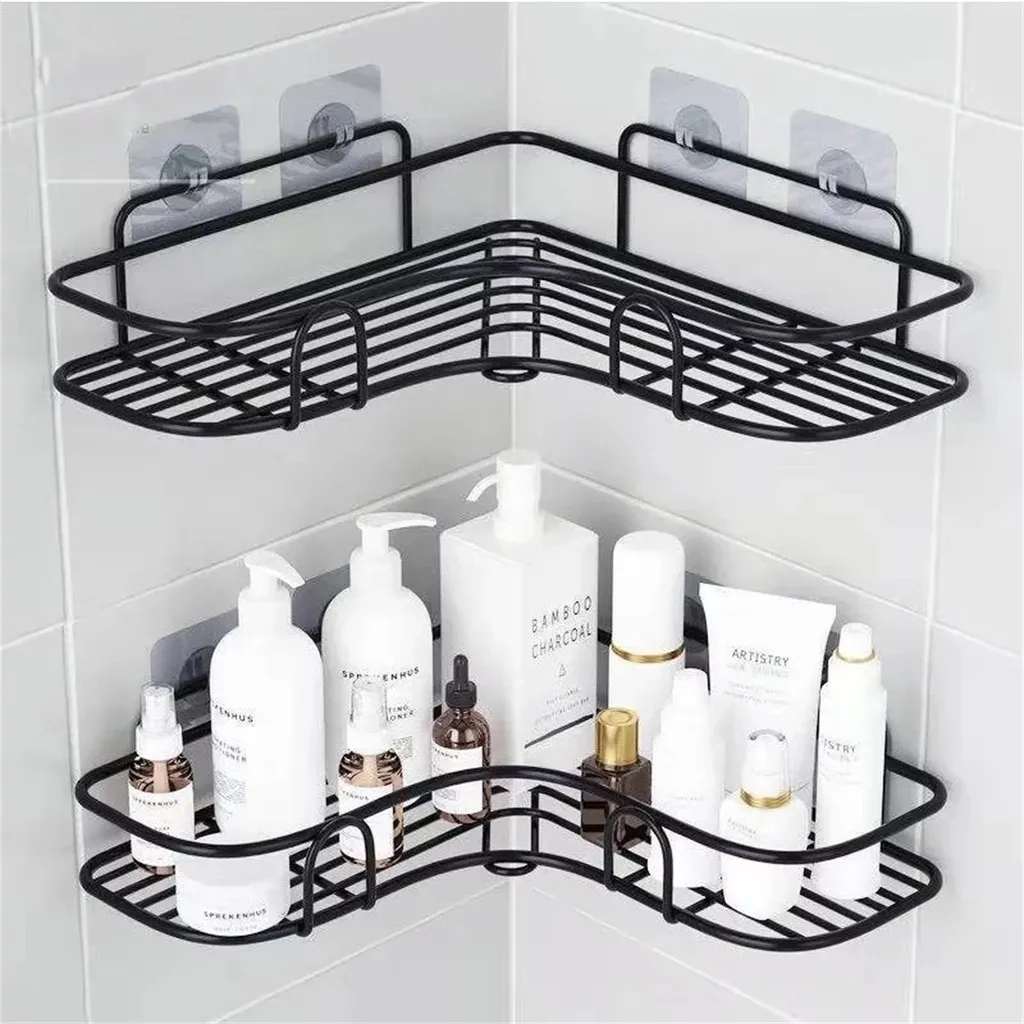 Prateleira de banheiro, shampoo, organizador de sabão, triângulo, suporte adesivo para parede, para cozinha e banheiro