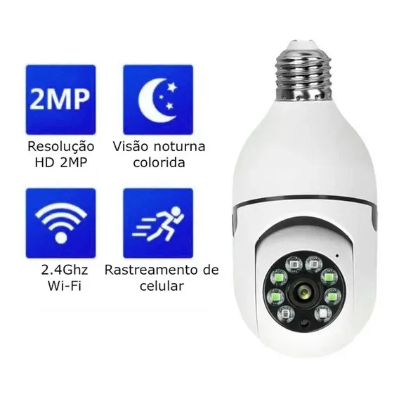 Camera segurança wifi ip sem fio 360 encaixe lampada aplicativo yoosee visão noturna segurança E27 - bivolt