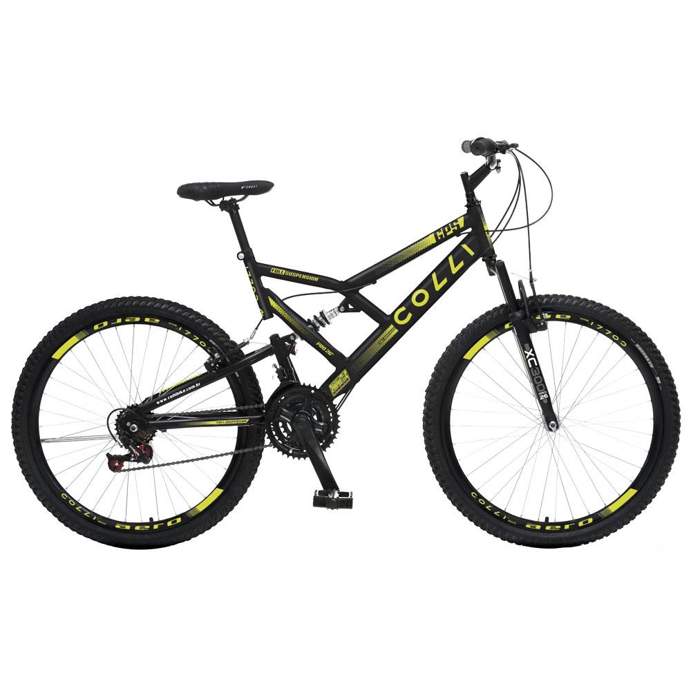 Bicicleta Aro 26 Colli Gps 21 Marchas Freio V-Brake Em Aço Carbono - Preto E Amarelo Neon - Preto E Amarelo Neon